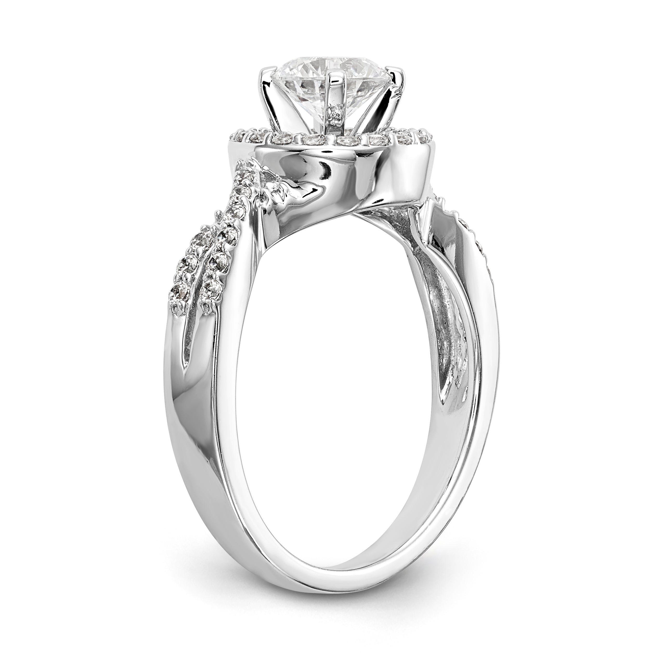 14K White Gold Peg Set Simulated Diamond Halo Engagement Ring