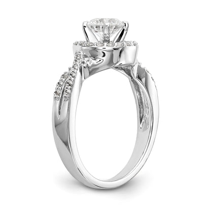 14K White Gold Peg Set Simulated Diamond Halo Engagement Ring