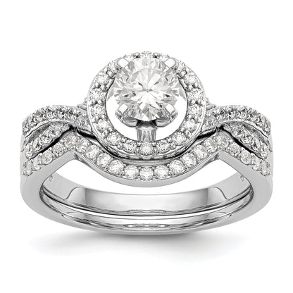 14K White Gold Peg Set Simulated Diamond Halo Engagement Ring