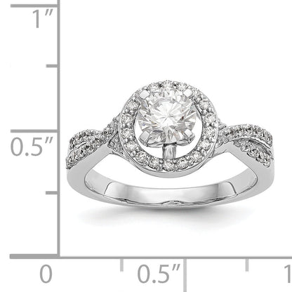 14K White Gold Peg Set Simulated Diamond Halo Engagement Ring