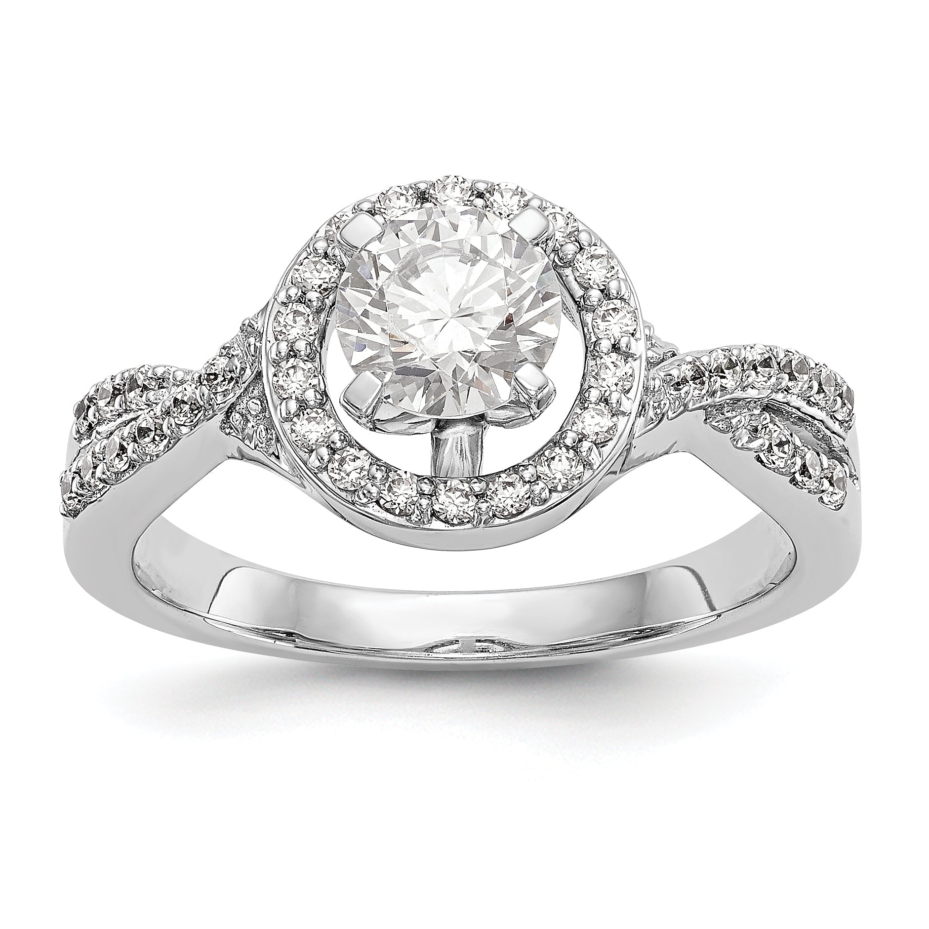 14K White Gold Peg Set Simulated Diamond Halo Engagement Ring