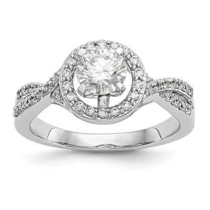 14K White Gold Peg Set Simulated Diamond Halo Engagement Ring