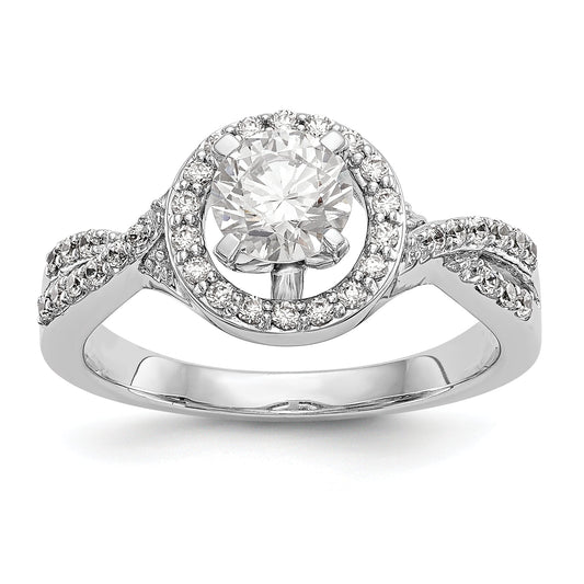 14K White Gold Peg Set Simulated Diamond Halo Engagement Ring