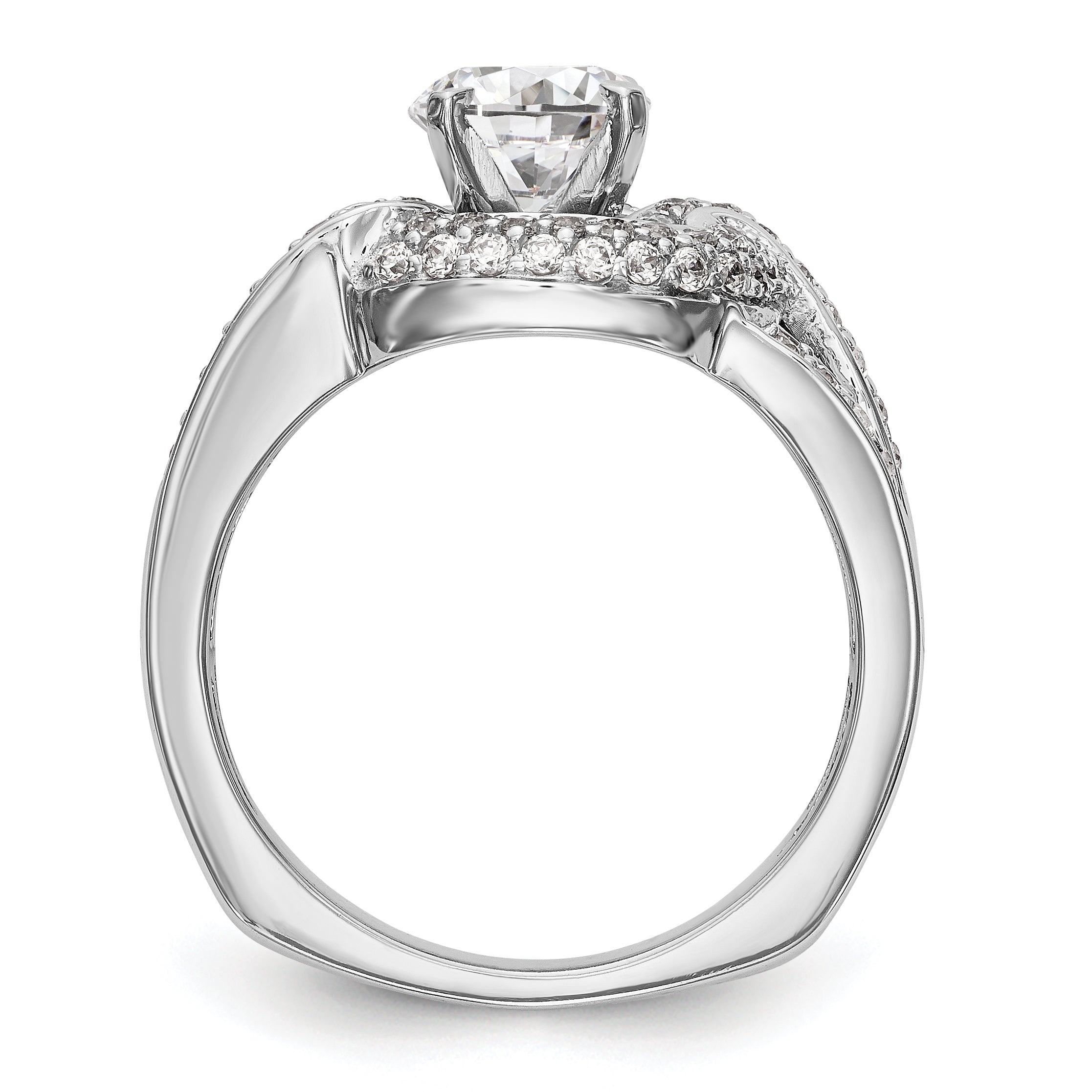 14K White Gold Peg Set Simulated Diamond Halo Engagement Ring