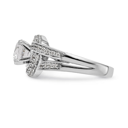 14K White Gold Peg Set Simulated Diamond Halo Engagement Ring
