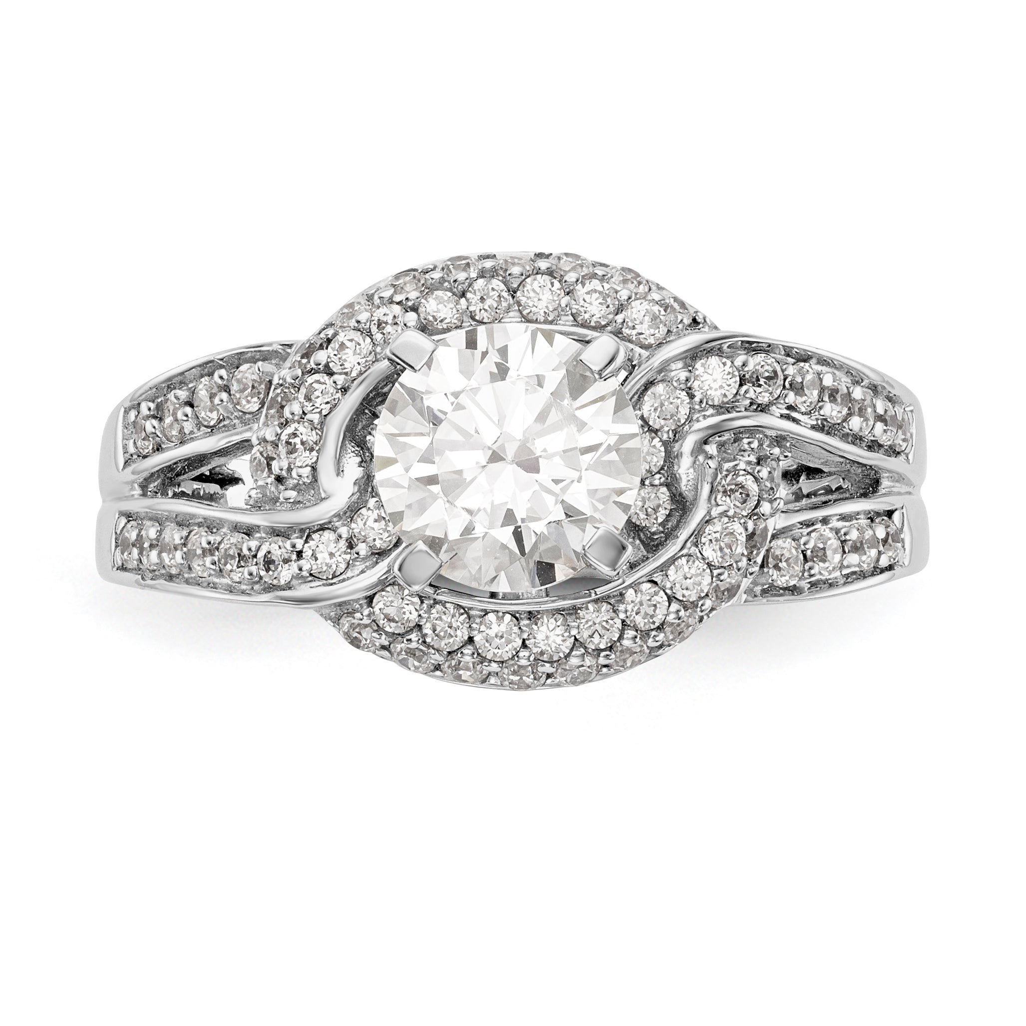 14K White Gold Peg Set Simulated Diamond Halo Engagement Ring