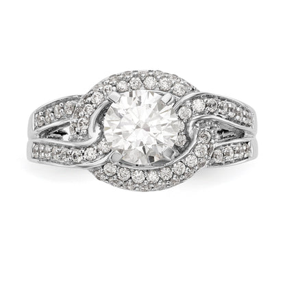 14K White Gold Peg Set Simulated Diamond Halo Engagement Ring