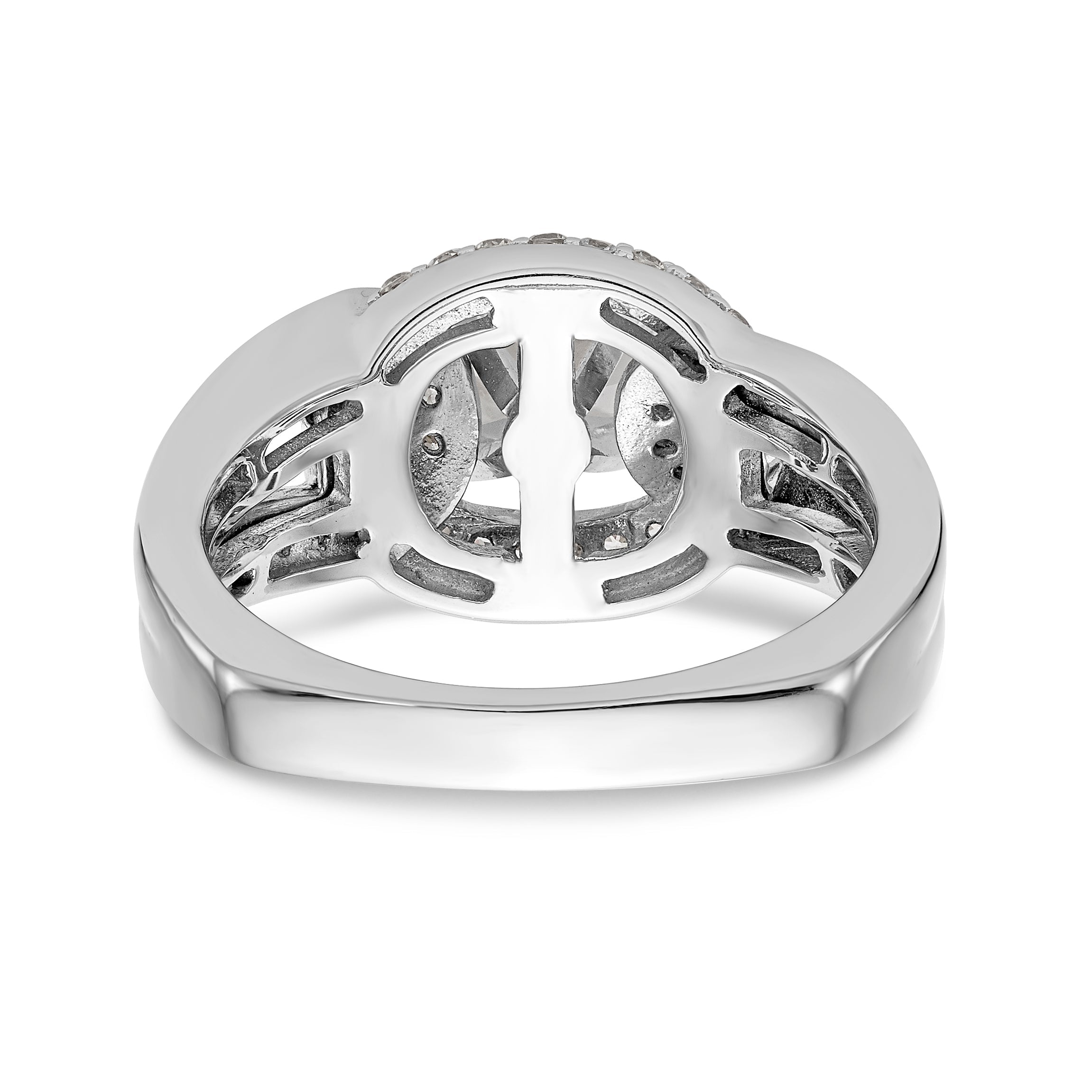 14K White Gold Peg Set Simulated Diamond Halo Engagement Ring