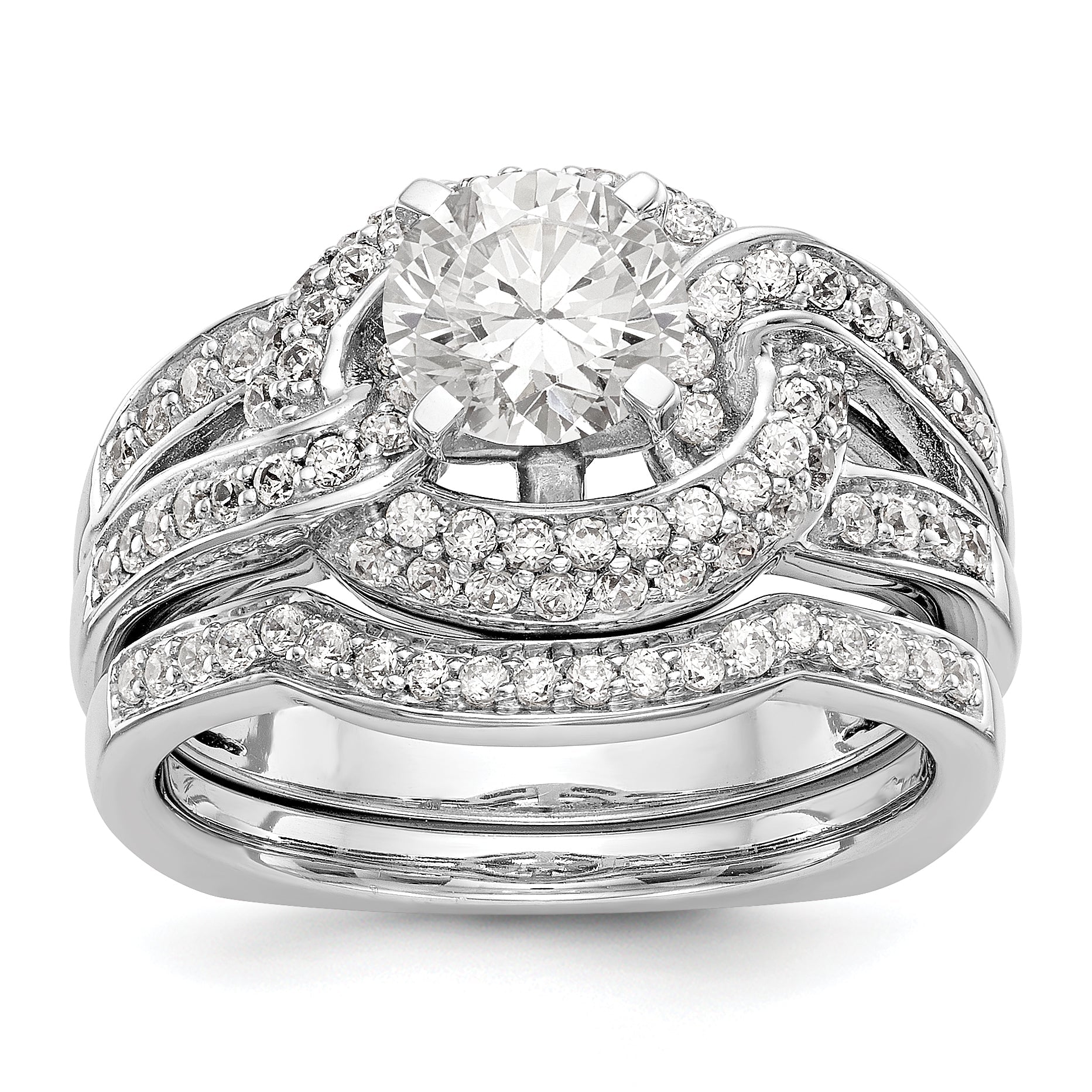 14K White Gold Peg Set Simulated Diamond Halo Engagement Ring