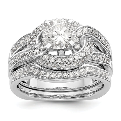 14K White Gold Peg Set Simulated Diamond Halo Engagement Ring