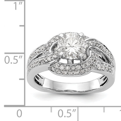 14K White Gold Peg Set Simulated Diamond Halo Engagement Ring