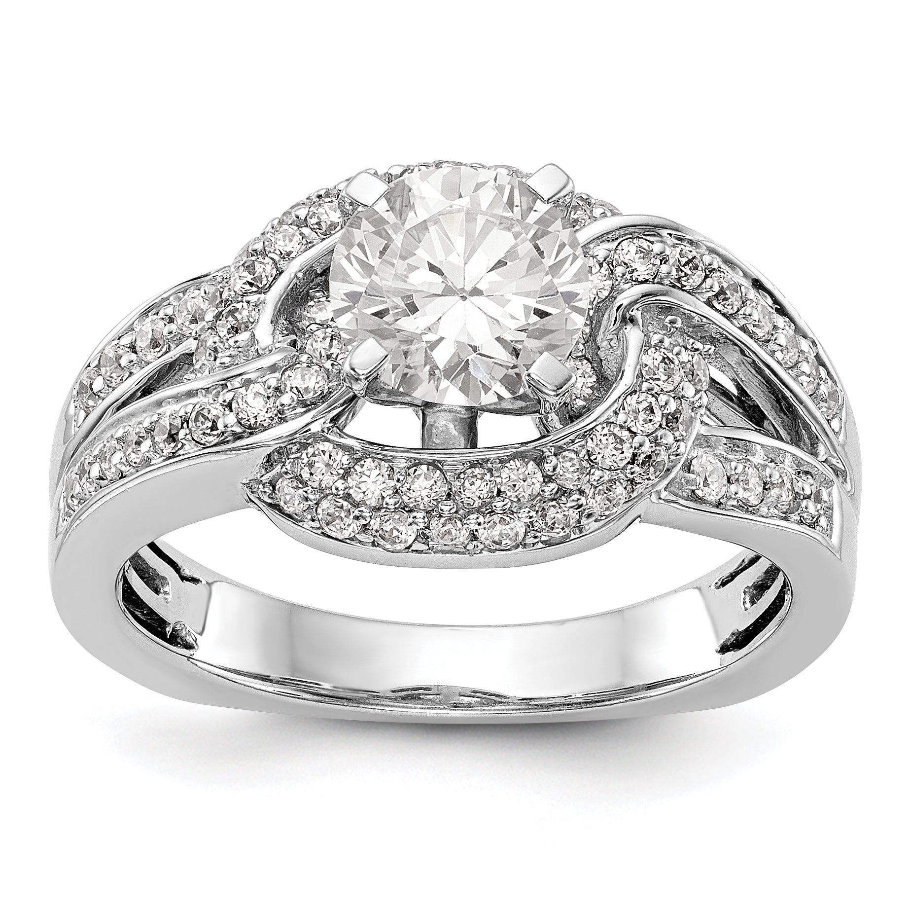 14K White Gold Peg Set Simulated Diamond Halo Engagement Ring