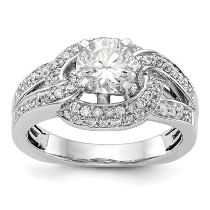 14K White Gold Peg Set Simulated Diamond Halo Engagement Ring