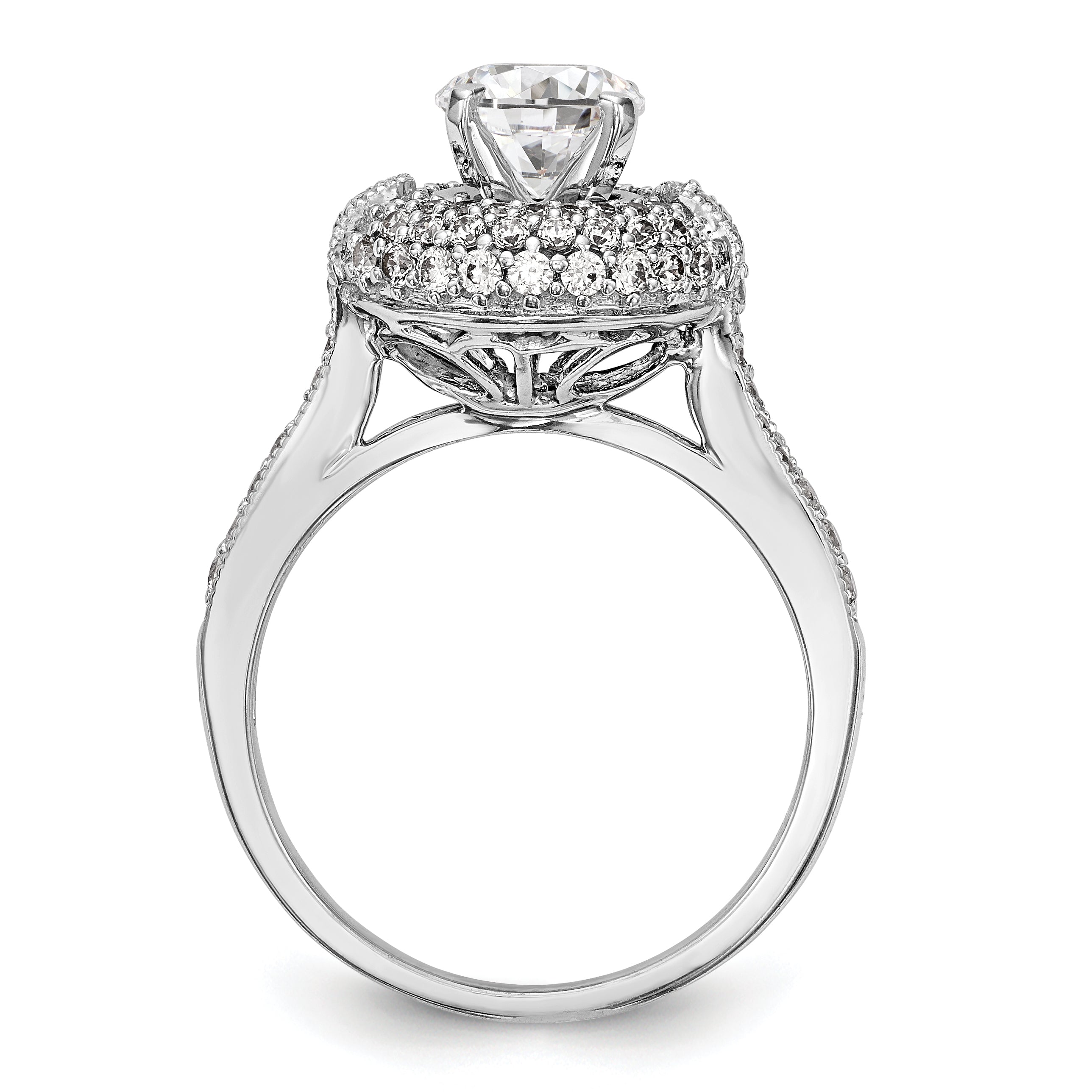 14K White Gold Peg Set Simulated Diamond Halo Engagement Ring