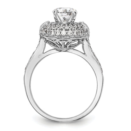 14K White Gold Peg Set Simulated Diamond Halo Engagement Ring