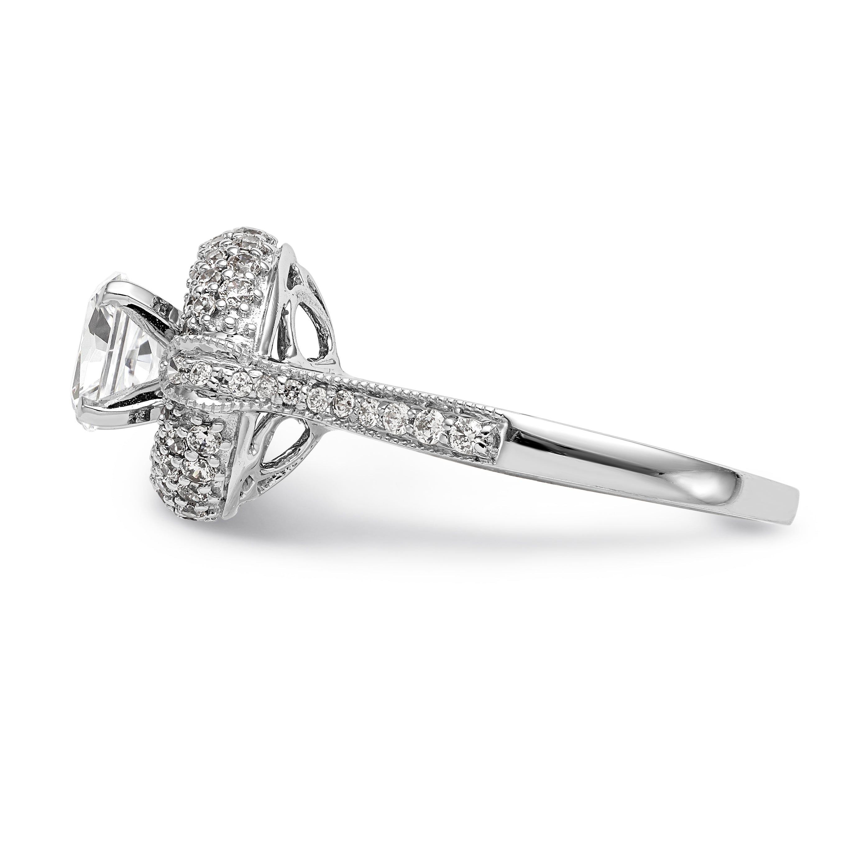 14K White Gold Peg Set Simulated Diamond Halo Engagement Ring