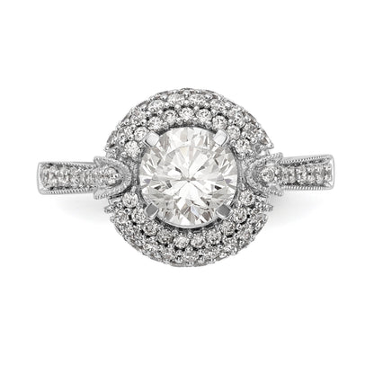 14K White Gold Peg Set Simulated Diamond Halo Engagement Ring