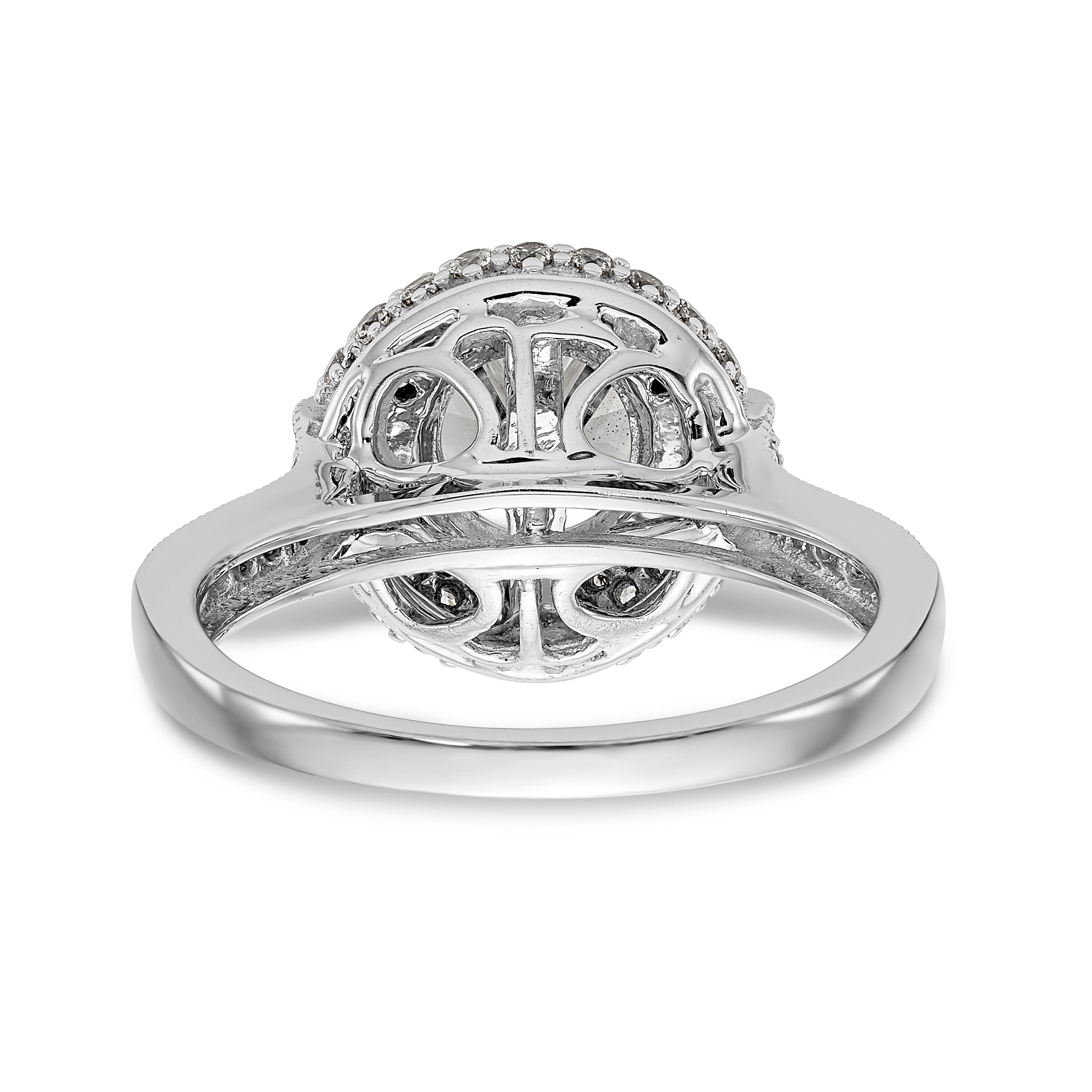 14K White Gold Peg Set Simulated Diamond Halo Engagement Ring