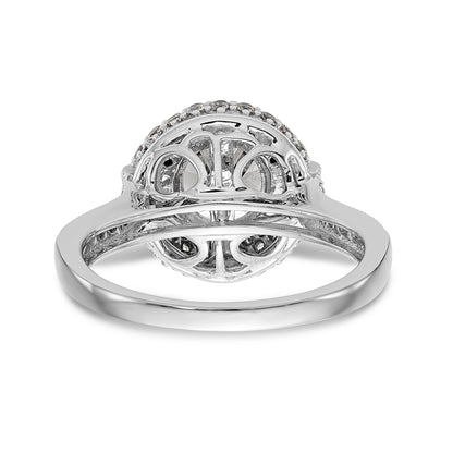 14K White Gold Peg Set Simulated Diamond Halo Engagement Ring