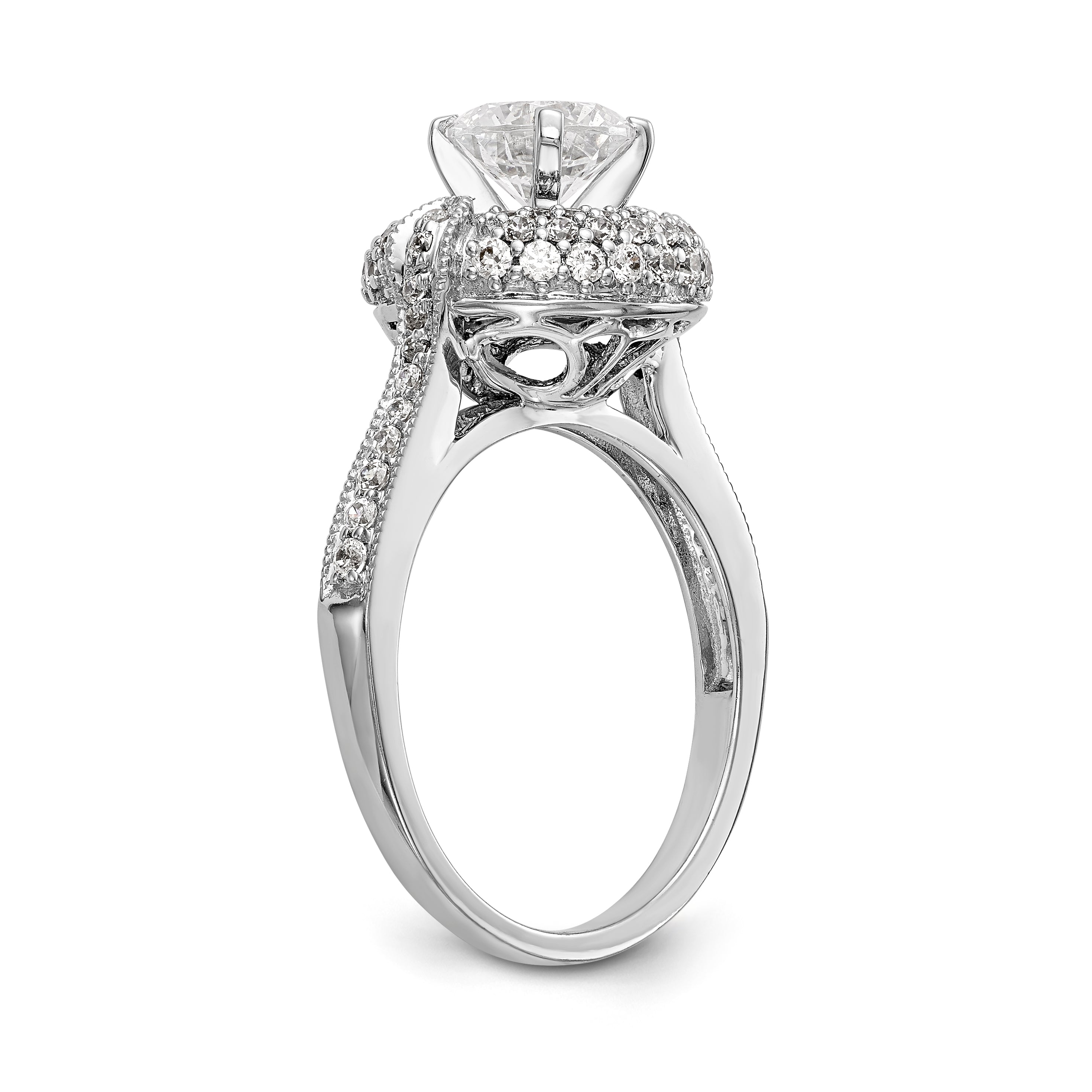 14K White Gold Peg Set Simulated Diamond Halo Engagement Ring