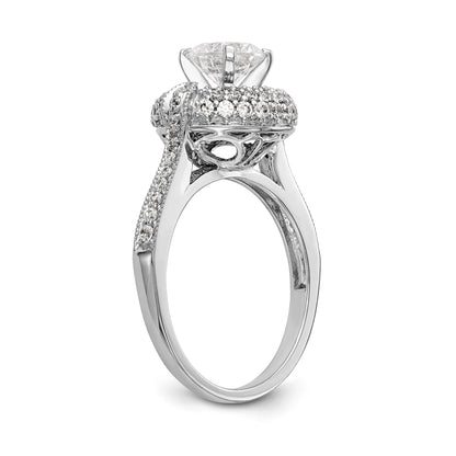 14K White Gold Peg Set Simulated Diamond Halo Engagement Ring