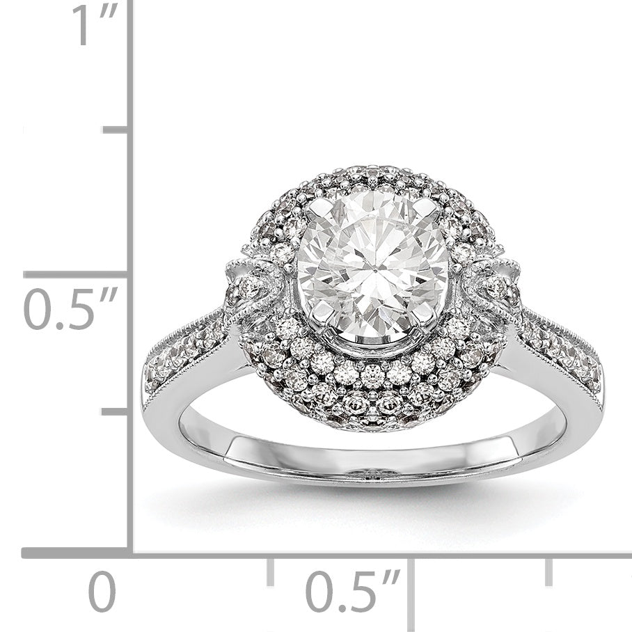 14K White Gold Peg Set Simulated Diamond Halo Engagement Ring