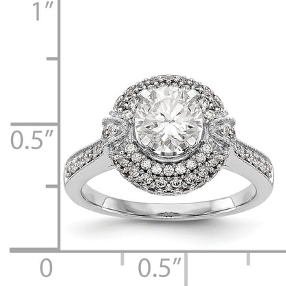 14K White Gold Peg Set Simulated Diamond Halo Engagement Ring