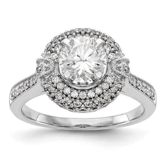 14K White Gold Peg Set Simulated Diamond Halo Engagement Ring