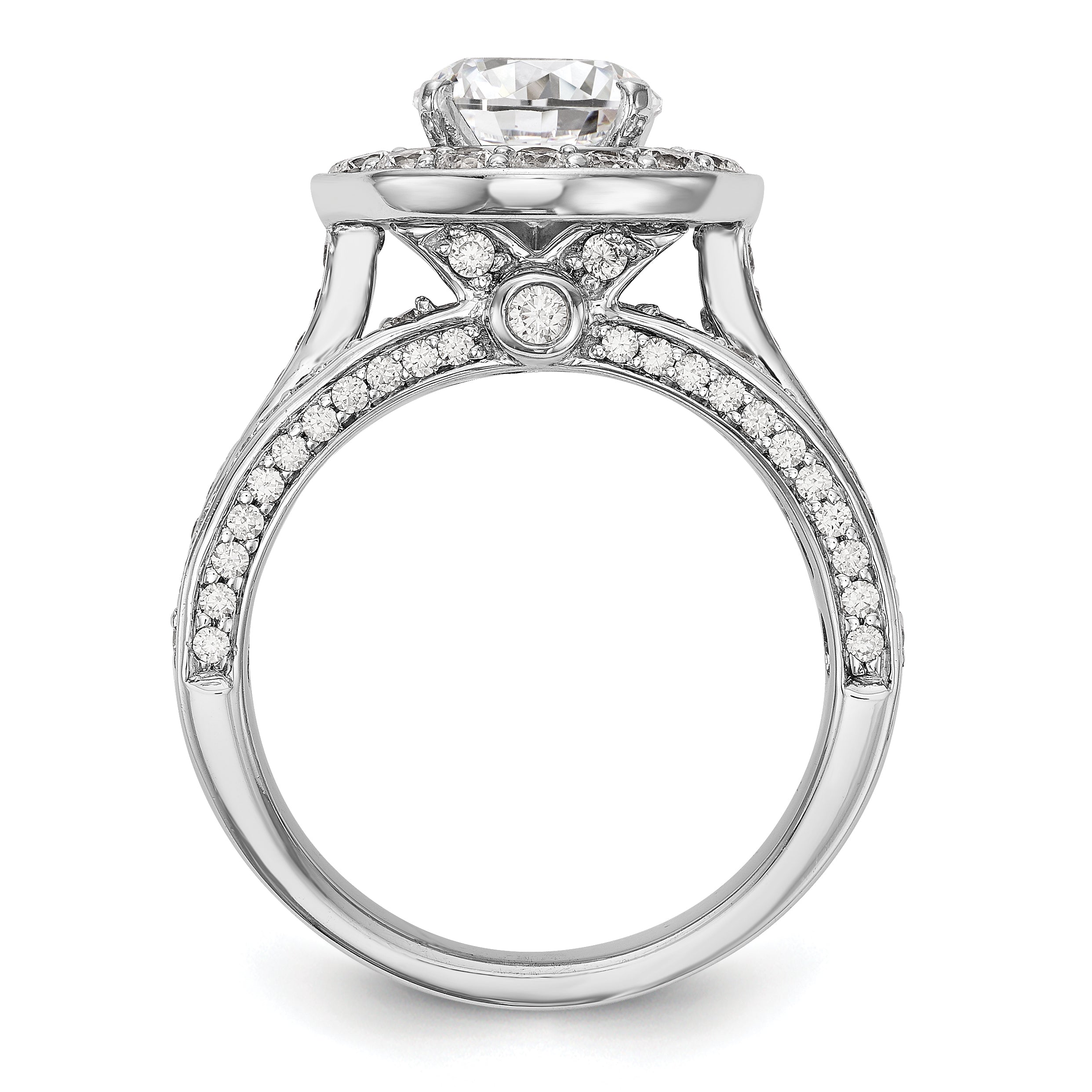 14K White Gold Peg Set Simulated Diamond Halo Engagement Ring