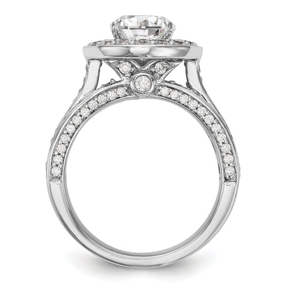 14K White Gold Peg Set Simulated Diamond Halo Engagement Ring