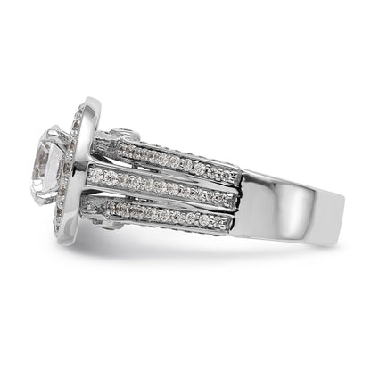 14K White Gold Peg Set Simulated Diamond Halo Engagement Ring