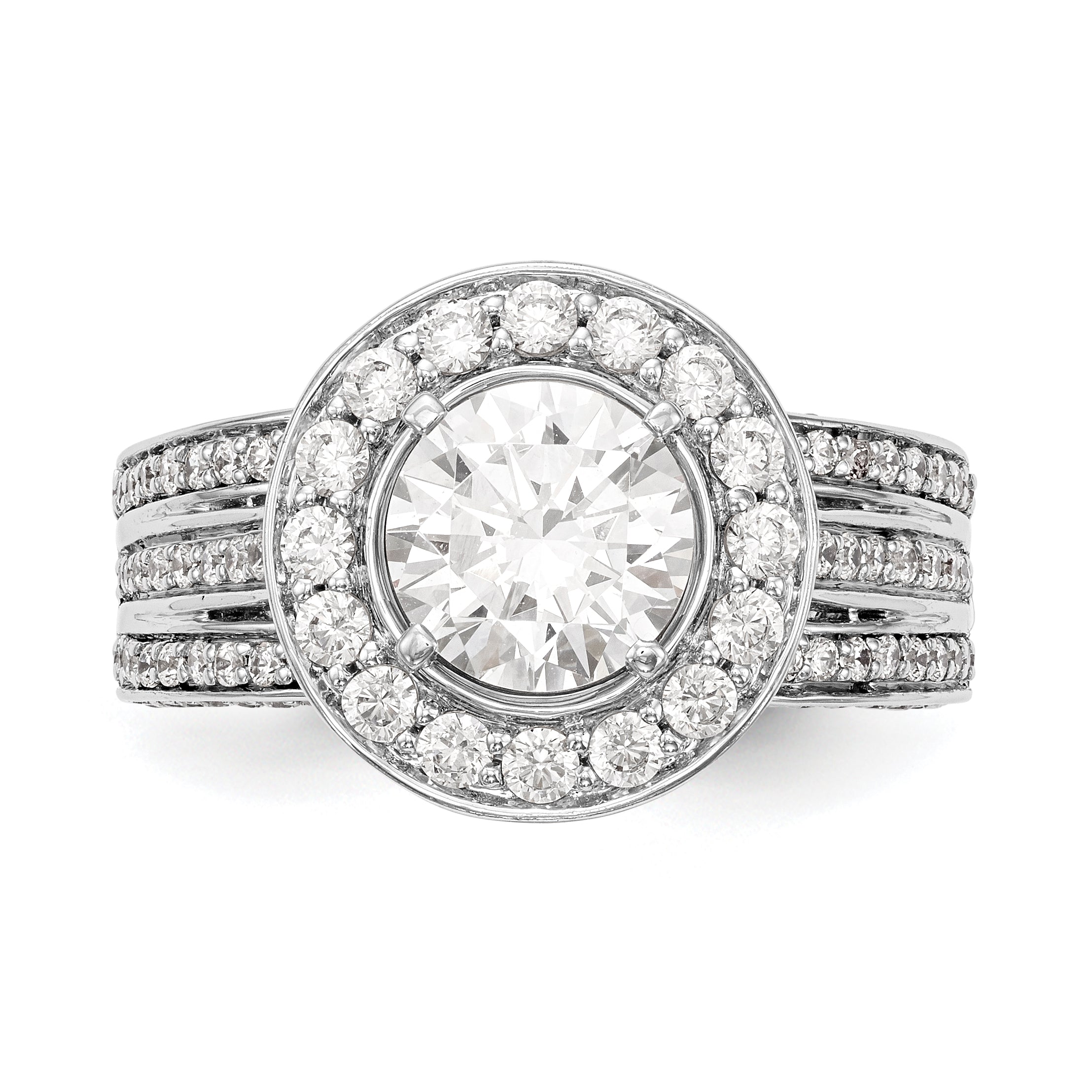 14K White Gold Peg Set Simulated Diamond Halo Engagement Ring