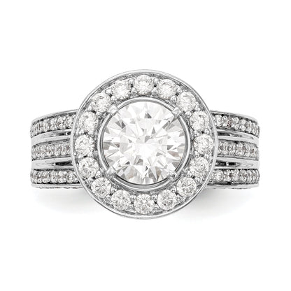 14K White Gold Peg Set Simulated Diamond Halo Engagement Ring