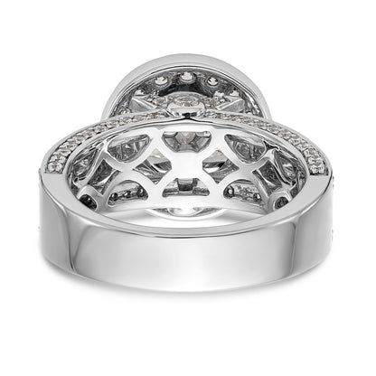 14K White Gold Peg Set Simulated Diamond Halo Engagement Ring