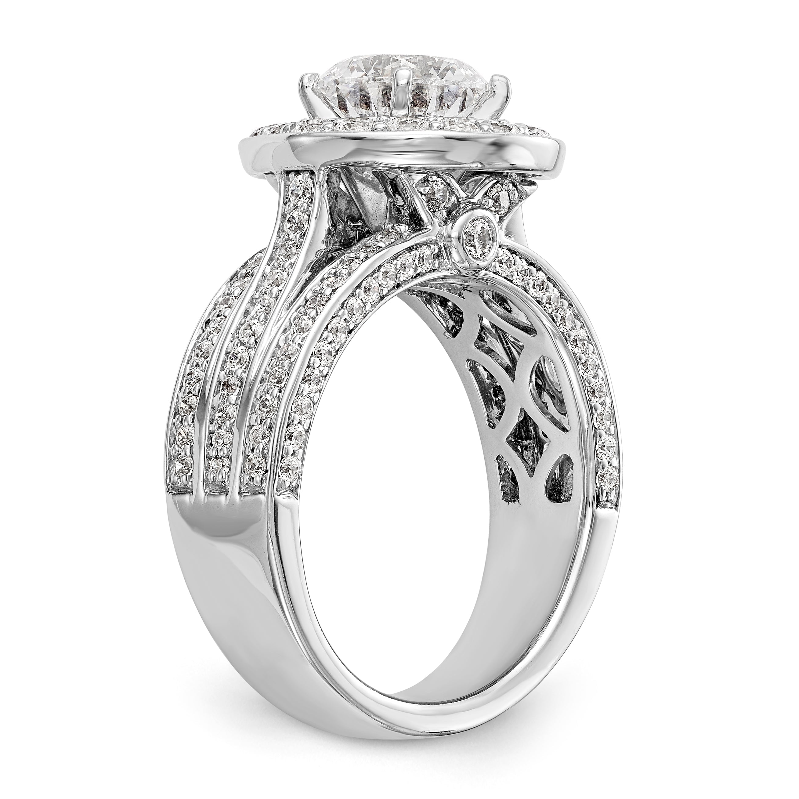 14K White Gold Peg Set Simulated Diamond Halo Engagement Ring