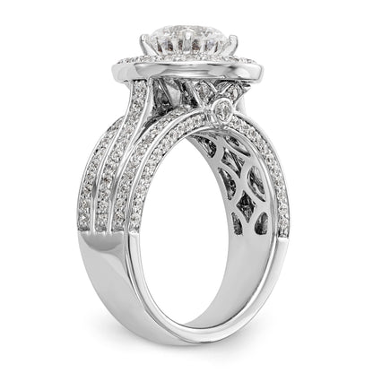 14K White Gold Peg Set Simulated Diamond Halo Engagement Ring