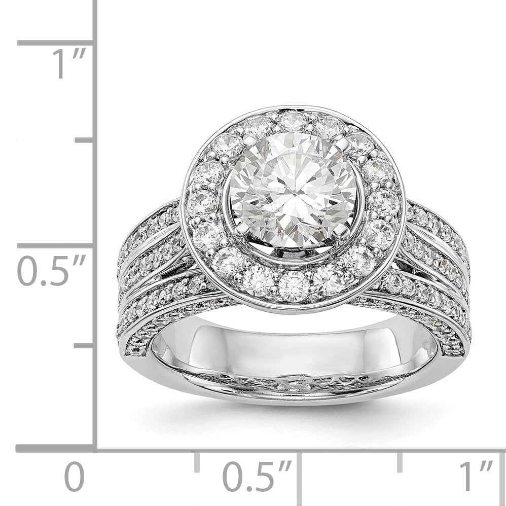 14K White Gold Peg Set Simulated Diamond Halo Engagement Ring