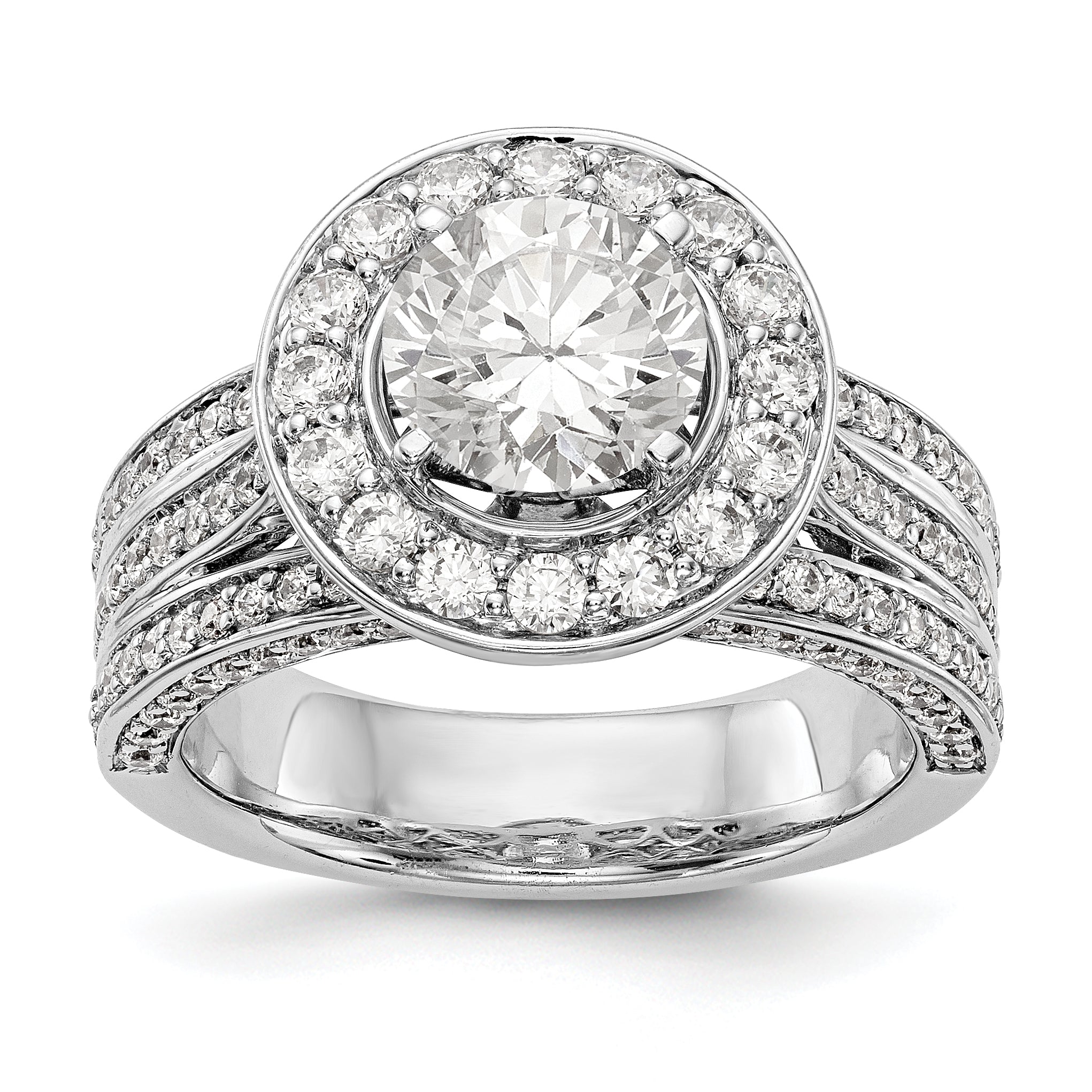14K White Gold Peg Set Simulated Diamond Halo Engagement Ring