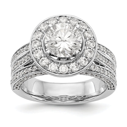 14K White Gold Peg Set Simulated Diamond Halo Engagement Ring