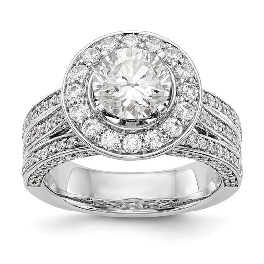 14K White Gold Peg Set Simulated Diamond Halo Engagement Ring