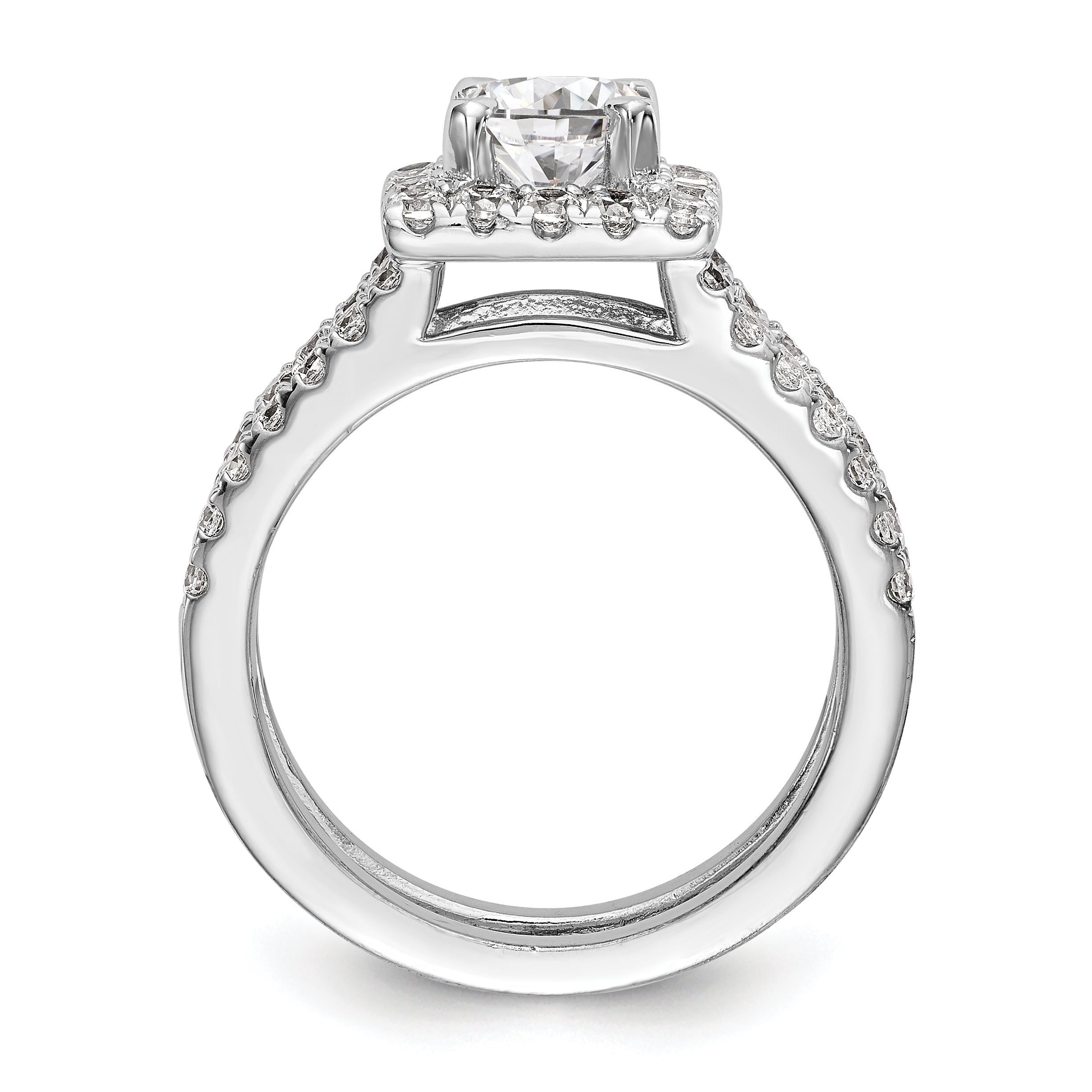 14KW Round Simulated Diamond Square Halo Engagement Ring