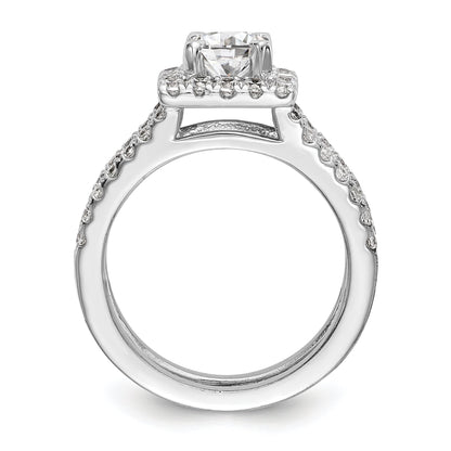 14KW Round Simulated Diamond Square Halo Engagement Ring