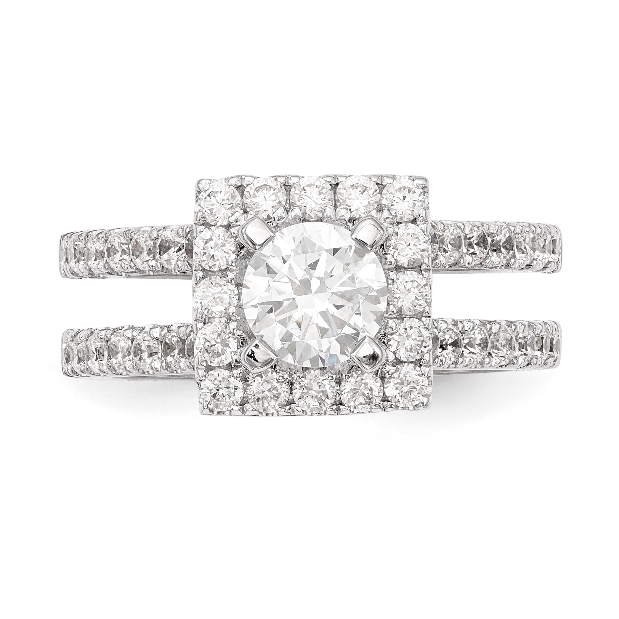 14KW Round Simulated Diamond Square Halo Engagement Ring