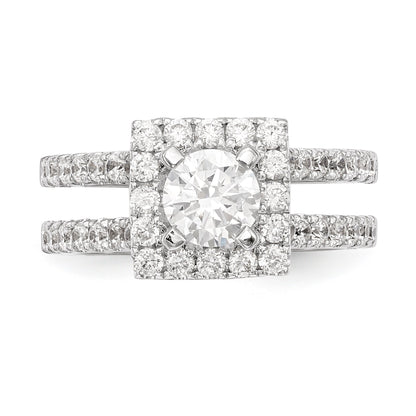 14KW Round Simulated Diamond Square Halo Engagement Ring