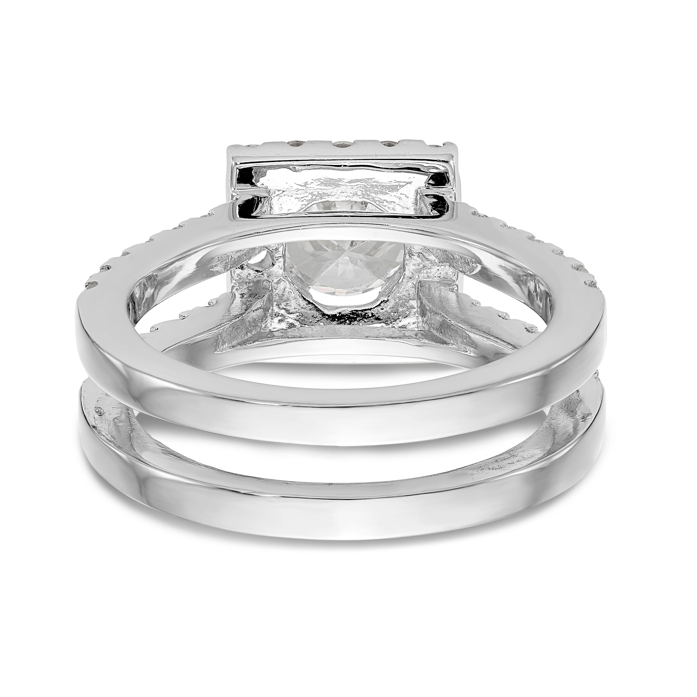 14KW Round Simulated Diamond Square Halo Engagement Ring