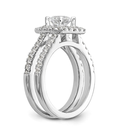 14KW Round Simulated Diamond Square Halo Engagement Ring