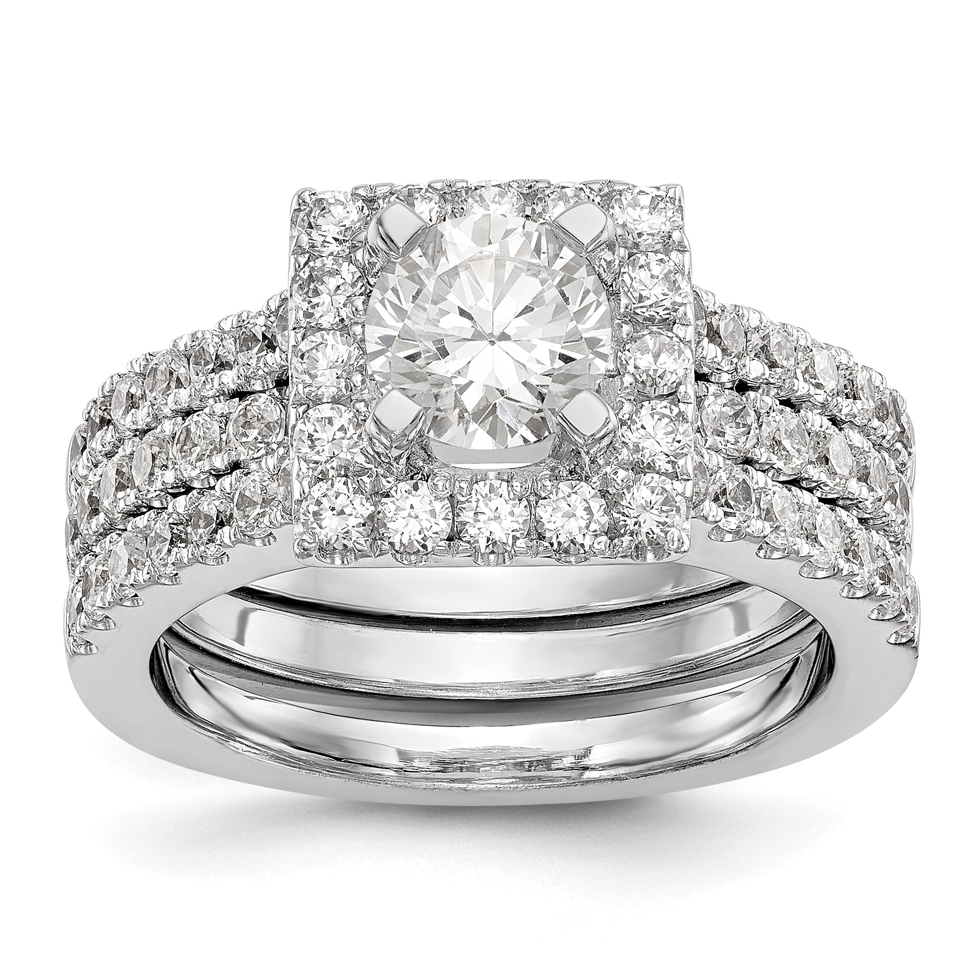 14KW Round Simulated Diamond Square Halo Engagement Ring