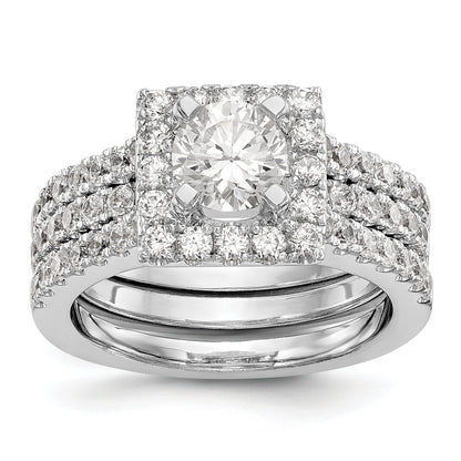 14KW Round Simulated Diamond Square Halo Engagement Ring