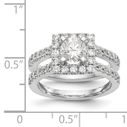 14KW Round Simulated Diamond Square Halo Engagement Ring