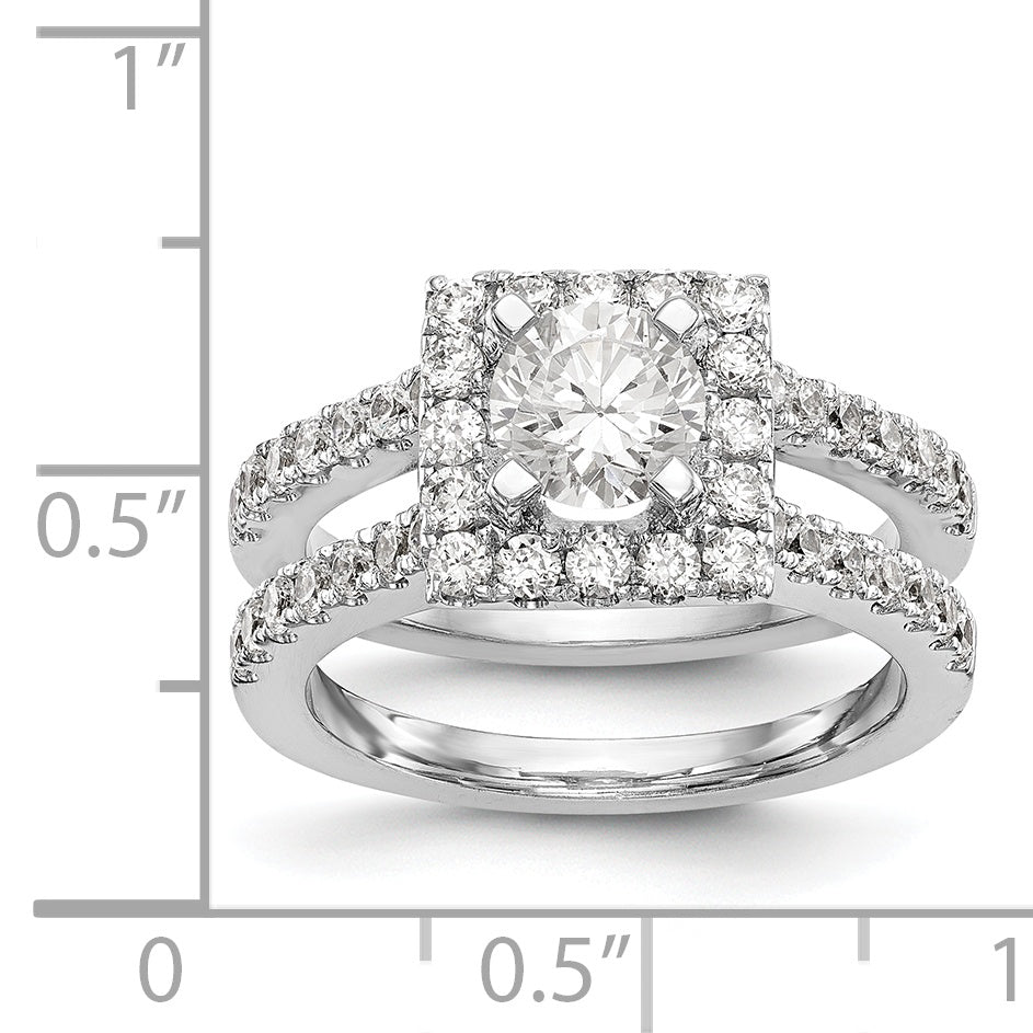 14KW Round Simulated Diamond Square Halo Engagement Ring